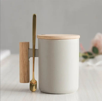 Tasse en porcelaine et bois grise avec sa cuillère