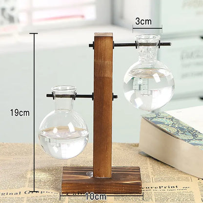 Double Vase tube avec une plante avec les mesures sur une table