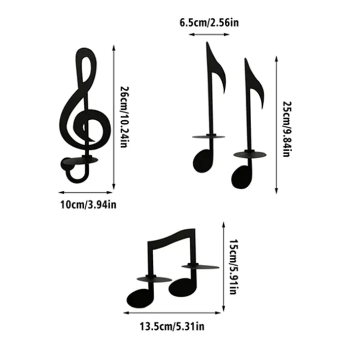 Table de mesures pour portes bougies en forme de note de musique à accrocher