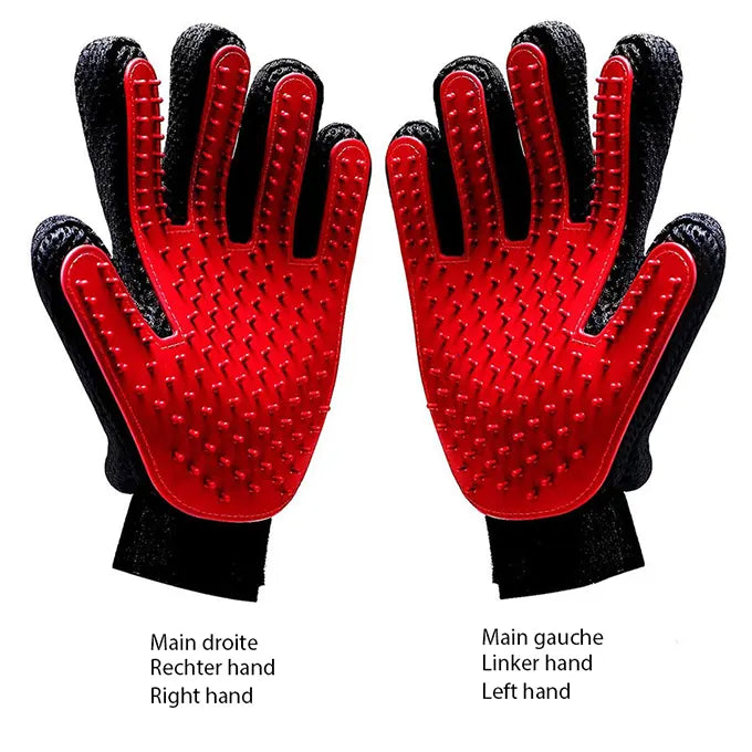 2 gants rouges pour retirer les poils d'animaux