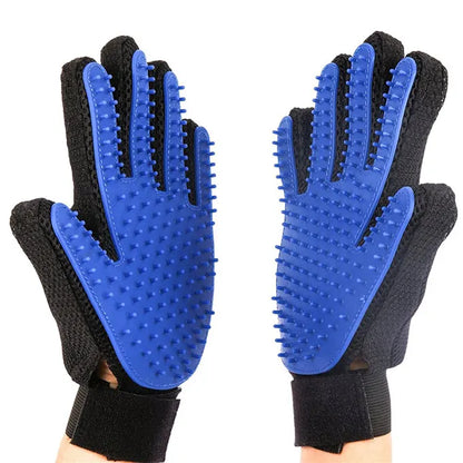 2 gants bleus pour retirer les poils d'animaux